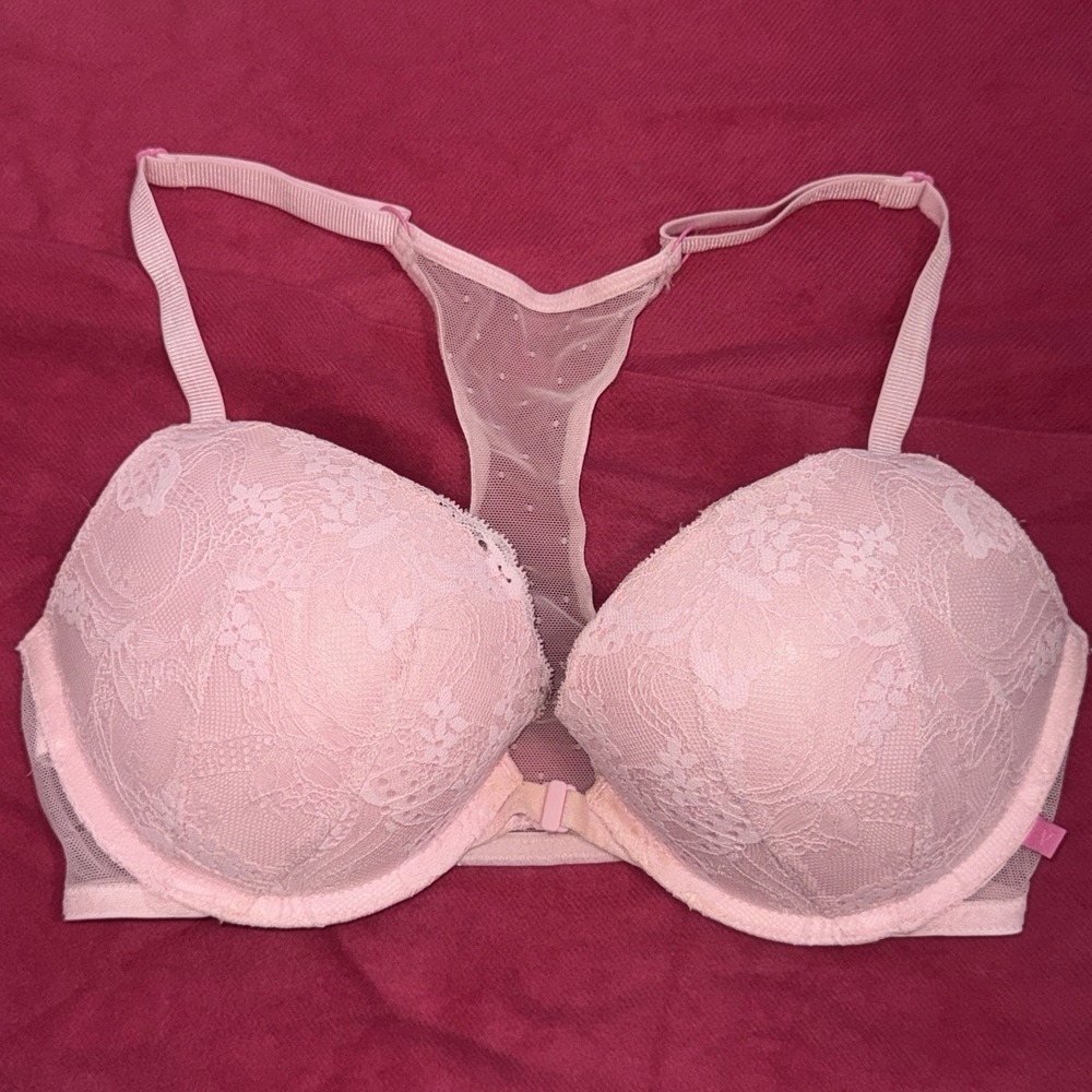 Victoria's Secret Peach Front Close Lace Push Up Underwired Bra Women's Size 34D
